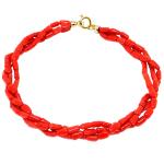 El Coral Bracciale Corallo Rosso Tubetti Barocco 3x5mm.3  Fili Lunghezza 20cm. Chiusura Dorata
