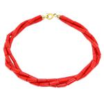 El Coral Bracciale Corallo Rosso Tubetti da 3x5mm. a 3 Fili con Chiusura Dorata Lunghezza 20cm.
