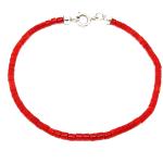 El Coral Bracciale Corallo Rosso Tubetti da 3x3mm. Lunghezza 19cm. con Chiusura Argentata