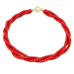 El Coral Bracciale Corallo Rosso Tubetti da 3x3mm. a 3 Fili Lunghezza 20cm. con Chiusura Dorata