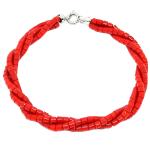 El Coral Bracciale Corallo Rosso tubetti da 3x3mm. a 3 Fili Lunghezza 20cm. con Chiusura Argentata