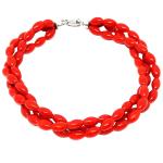 El Coral Bracciale Corallo Rosso Olivette da 4x6mm. a 3 Fili Lunghezza 20cm. con Chiusura Argentata