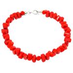 El Coral Bracciale Corallo Rosso Tubetti da 4x5mm. Foro Laterale Lunghezza 19cm. Chiusura Argentata