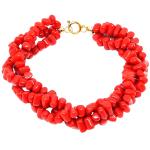 El Coral Bracciale Corallo Rosso Tubetti 3x5 foro Laterale a 3 Fili Lunghezza 20cm. con Chiusura Dorata
