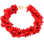 El Coral Bracciale Corallo Rosso Chips   3 Fili Lunghezza 19cm. Chiusura Dorata