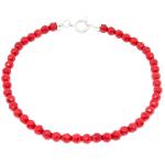 El Coral Bracciale Corallo Rosso Pallini da 4mm. Sfaccettato Lunghezza 19cm. Chiusura Argentata