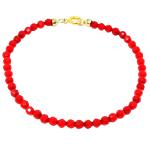 El Coral Bracciale Corallo Rosso Pallini da 4mm. Sfaccettato Lunghezza 19cm. Chiusura Dorata.