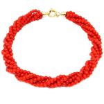 El Coral Bracciale Corallo Rosso Pallini da 2,5mm. a 5 Fili Lunghezza 20cm. Chiusura Dorata