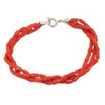 El Coral Bracciale Corallo Rosso Tubetti Barocco 3x5mm. 3Fili Lunghezza 19cm. Chiusura Argentata
