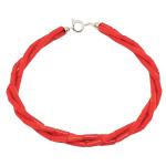El Coral Bracciale Corallo Rosso Tubetti da 3x5mm. a 3 Fili con Chiusura Argentata Lunghezza 20cm.