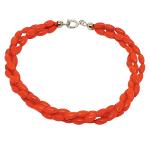 El Coral Bracciale Corallo Rosso Olivette da 3x6mm. 3 Fili Lunghezza 20cm. Chiusura Argentata.