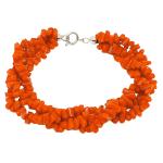 El Coral Bracciale Corallo Rosso Tubetti da 3x5mm. Foro Laterale a 3 Fili Lunghezza 20cm. con Cgiusura Argentata