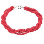 El Coral Bracciale Corallo Rosso Lentiforme da 2x4mm. a 3 Fili Lunghezza 20cm. Chiusura Argentata