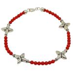 El Coral Bracciale Corallo Rosso pallini da 3mm. con Elementi a Croce, Pallini e Chiusura Argentati Lunghezza 19cm. 