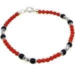 El Coral Bracelet Red Coral Balls with Black Agate Balls and Zamak