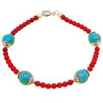 El Coral Bracelet Red Coral Balls with Turquoise Balls and Zamak