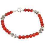 El Coral Bracciale Corallo Rosso Pallini da 5mm. con Distanziatori, Pallini e Chiusura Argentati Lunghezza 19cm. 