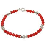 El Coral Bracciale Corallo Rosso Pallini da 4,5mm. Con Coppette, Pallini e Chiusura Argentati Lunghezza 19cm. 