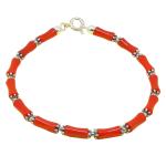 El Coral Bracciale Corallo Rosso Tubetti Svasati da 4x8mm. con Elementi Pallini e Chiusura Argentati Lunghezza 19cm. 