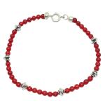 El Coral Bracciale Corallo Rosso Pallini da 3mm. Con Elementi e Chiusura Argentati Lunghezza 19cm. 