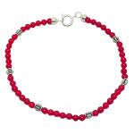El Coral Bracciale Corallo Rosso Pallini da 3mm. con Elementi a Cipollina Rigati e Chiusura Argentati Lunghezza 19cm. 