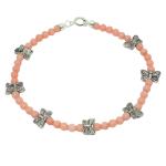 El Coral Bracelet Pink Coral Balls and Zamak Butterflies