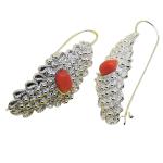 Coralli di Sardegna Earrings Red Coral and Silver Filigree Leaves 15x30mm