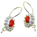 Coralli di Sardegna Red Coral Earrings 4x6mm Silver Filigree Dots Safe Hook