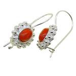 Coralli di Sardegna Earrings Red Coral Cabochon 5x7mm and Silver Filigree Balls, 3cm length