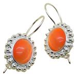 Coralli di Sardegna Pendientes Ojo De Gato Naranja 8x10mm Bolas De Plata Filigrana De Cerdeña