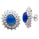 Coralli di Sardegna Blue Agate Cabochon Earrings 8x10mm Silver Filigree Leaves