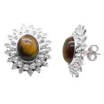 Coralli di Sardegna Tiger Eye Cabochon Earrings 8x10mm Silver Filigree Leaves