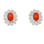 Coralli di Sardegna Pendientes Coral Rojo Cabujón 4x6 mm y Bolitas Filigrana Plata