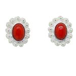 Coralli di Sardegna Pendientes Coral Rojo Cabujón 5x7 mm y Bolitas Filigrana Plata