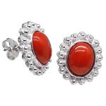 Coralli di Sardegna Earrings Red Coral Cabochon 8x10 and Silver Filigree Balls