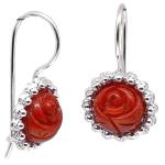 Coralli di Sardegna Earrings Red Coral Flat Rose and Silver Filigree Balls, 2.5 length