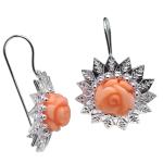 Coralli di Sardegna Earrings Pink Coral Rose and Silver Filigree Leaves, 3.5 cm length