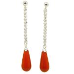 Coralli di Sardegna Red Coral Drop Earrings 7x13mm Silver Filigree Pressure