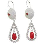 Coralli di Sardegna Earrings Red Coral Ball and Drop with Silver Filigree, 5.5 cm length