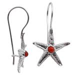 Coralli di Sardegna Red Coral Earrings 3 mm Silver Starfish 31mm Safe Hook