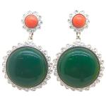green agate earrings + red treaty coral with silver    