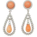 Coralli di Sardegna Earrings Pink Coral Cabochon and Drop with Silver Filigree, 4 cm length