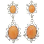Coralli di Sardegna Earrings Pink Coral 2 Cabochon and Baroque Silver Filigree, 4.5 cm length