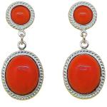 Coralli di Sardegna Earrings Red Coral 2 Cabochon and Silver Filigree Delicate Side, 3 cm length