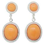 Coralli di Sardegna Earrings Pink Coral 2 Cabochon and Silver Filigree Delicate Side, 3 cm length