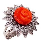 Coralli di Sardegna Anillo Coral Rojo Rosado 12mm Filigrana Plata Bruñida Ajustable