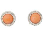 Coralli di Sardegna Pendientes Coral Rosa Cabujón 5 mm y Borde Delicado Filigrana Plata 