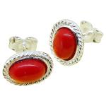 Coralli di Sardegna Red Coral Earrings 6x8mm Sardinian Filigree Silver Cord Pressure