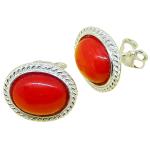 Coralli di Sardegna Red Coral Earrings 8x10mm Sardinian Filigree Silver Cord Pressure