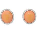 Coralli di Sardegna Pendientes Coral Rosa Cabujón 10x12 mm y Borde Delicado Filigrana Plata